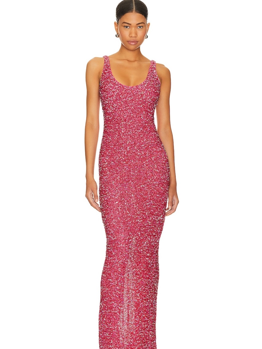 NBD Pink Sequin Scoop Neck Gown